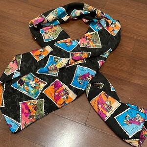Flintstones Cartoon Fred Wilma Black Rectangular Scarf